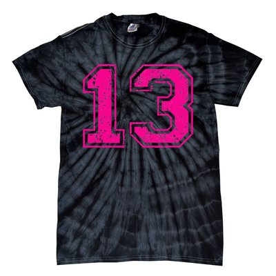 Number 13 Varsity Distressed Vintage Sport Team PlayerS Tie-Dye T-Shirt