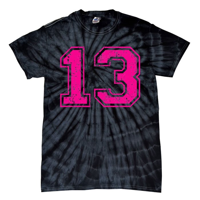 Number 13 Varsity Distressed Vintage Sport Team PlayerS Tie-Dye T-Shirt