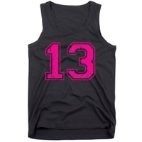 Number 13 Varsity Distressed Vintage Sport Team PlayerS Tank Top