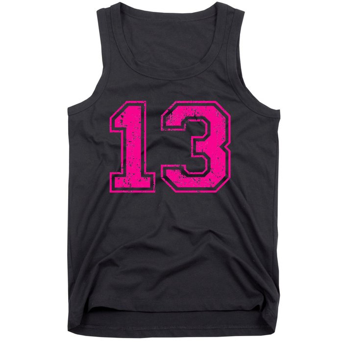 Number 13 Varsity Distressed Vintage Sport Team PlayerS Tank Top