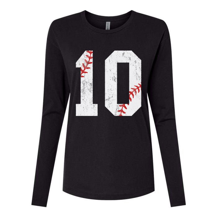 Number 10 Vintage 10th Birthday Baseball Lover 10 Years Old Womens Cotton Relaxed Long Sleeve T-Shirt