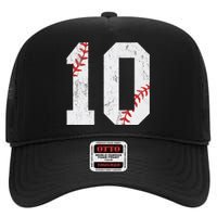 Number 10 Vintage 10th Birthday Baseball Lover 10 Years Old High Crown Mesh Back Trucker Hat