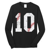 Number 10 Vintage 10th Birthday Baseball Lover 10 Years Old Long Sleeve Shirt