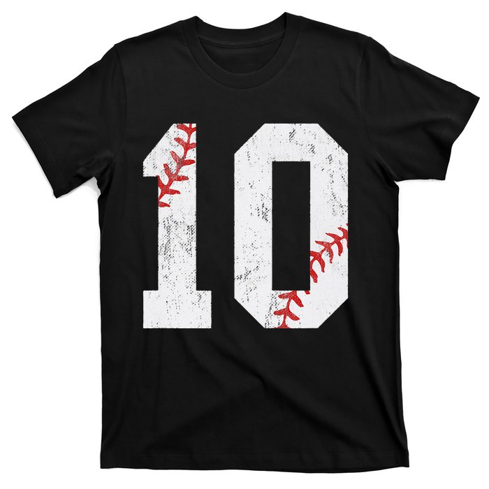 Number 10 Vintage 10th Birthday Baseball Lover 10 Years Old T-Shirt