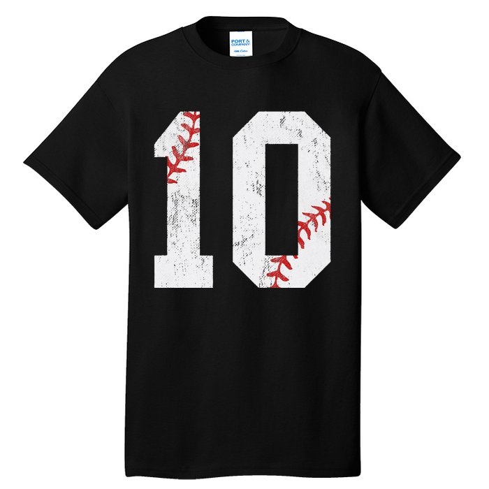 Number 10 Vintage 10th Birthday Baseball Lover 10 Years Old Tall T-Shirt