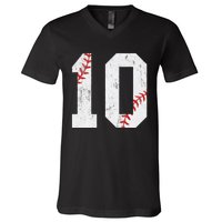 Number 10 Vintage 10th Birthday Baseball Lover 10 Years Old V-Neck T-Shirt