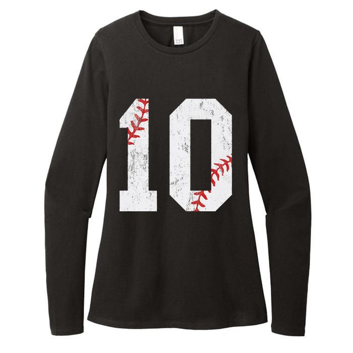 Number 10 Vintage 10th Birthday Baseball Lover 10 Years Old Womens CVC Long Sleeve Shirt