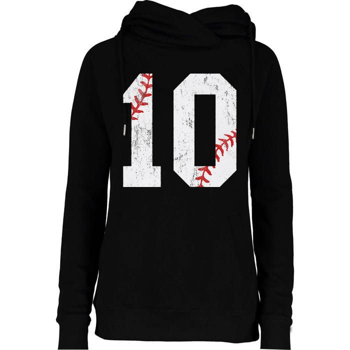 Number 10 Vintage 10th Birthday Baseball Lover 10 Years Old Womens Funnel Neck Pullover Hood