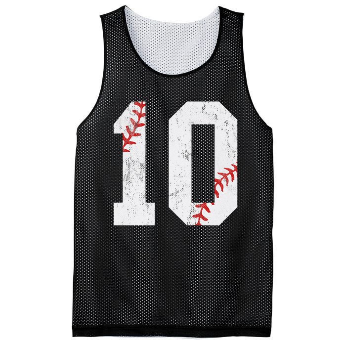 Number 10 Vintage 10th Birthday Baseball Lover 10 Years Old Mesh Reversible Basketball Jersey Tank