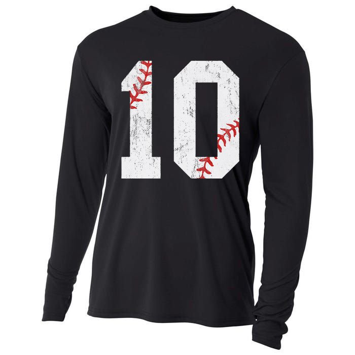 Number 10 Vintage 10th Birthday Baseball Lover 10 Years Old Cooling Performance Long Sleeve Crew