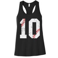 Number 10 Vintage 10th Birthday Baseball Lover 10 Years Old Women's Racerback Tank