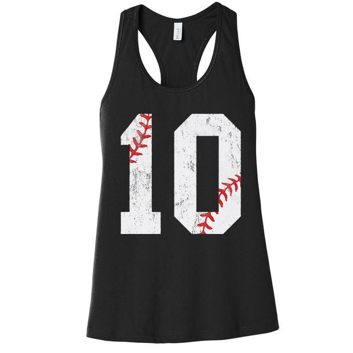 Number 10 Vintage 10th Birthday Baseball Lover 10 Years Old Women's Racerback Tank