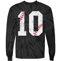 Number 10 Vintage 10th Birthday Baseball Lover 10 Years Old Tie-Dye Long Sleeve Shirt