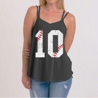 Number 10 Vintage 10th Birthday Baseball Lover 10 Years Old Women's Strappy Tank