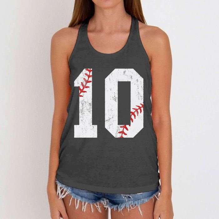 Number 10 Vintage 10th Birthday Baseball Lover 10 Years Old Women's Knotted Racerback Tank