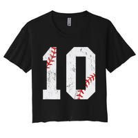 Number 10 Vintage 10th Birthday Baseball Lover 10 Years Old Women's Crop Top Tee