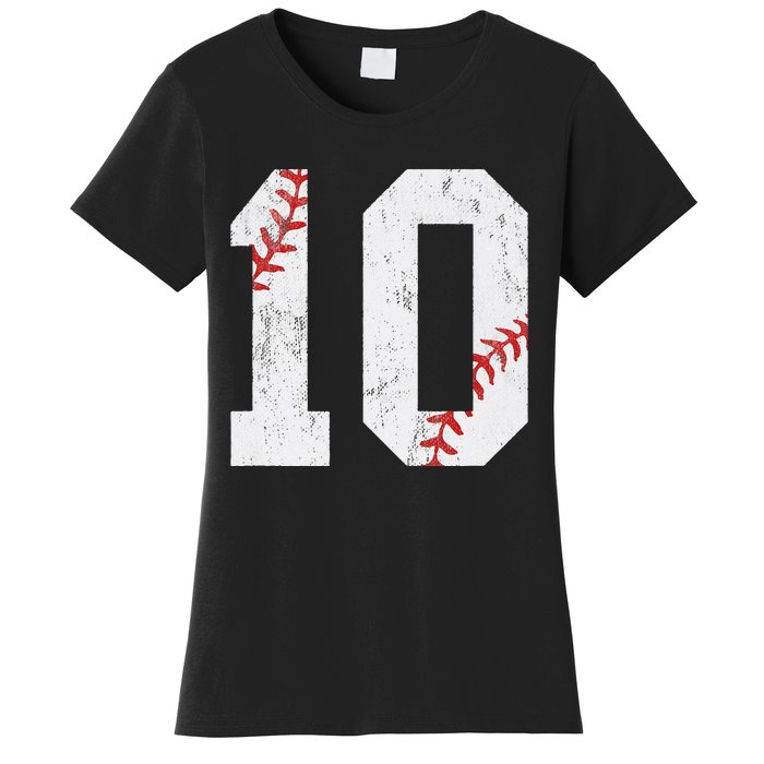 Number 10 Vintage 10th Birthday Baseball Lover 10 Years Old Women's T-Shirt