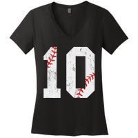 Number 10 Vintage 10th Birthday Baseball Lover 10 Years Old Women's V-Neck T-Shirt