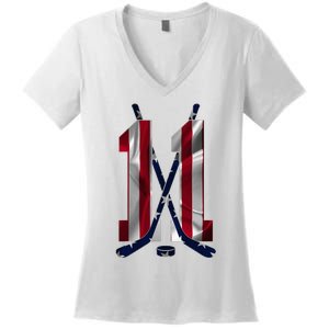 Number 11 Years Ice Hockey 11th Birthday Women's V-Neck T-Shirt