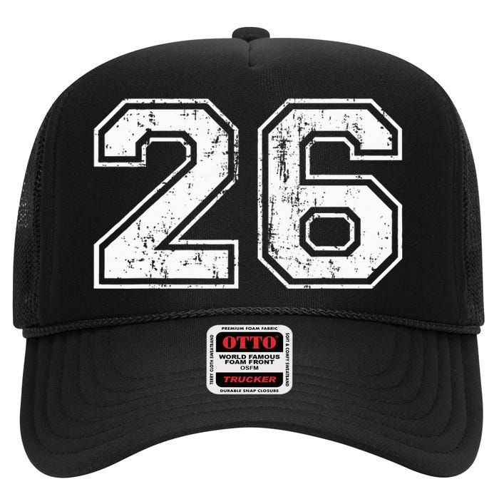 Number 26 Distressed Vintage Twenty Six Sports Team Practice High Crown Mesh Back Trucker Hat