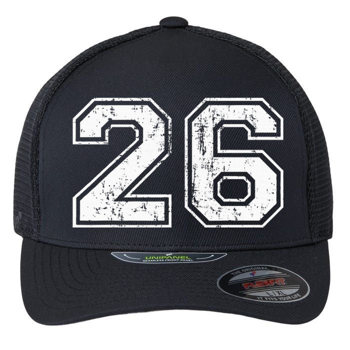 Number 26 Distressed Vintage Twenty Six Sports Team Practice Flexfit Unipanel Trucker Cap