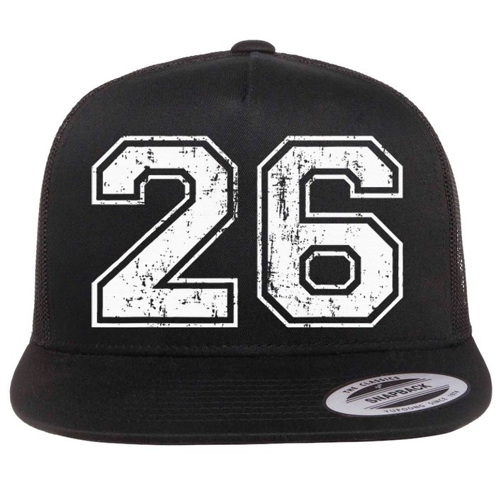 Number 26 Distressed Vintage Twenty Six Sports Team Practice Flat Bill Trucker Hat