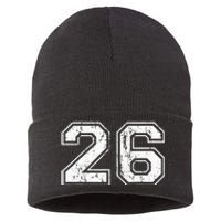 Number 26 Distressed Vintage Twenty Six Sports Team Practice Sustainable Knit Beanie