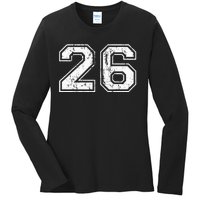 Number 26 Distressed Vintage Twenty Six Sports Team Practice Ladies Long Sleeve Shirt