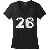 Number 26 Distressed Vintage Twenty Six Sports Team Practice Women's V-Neck T-Shirt