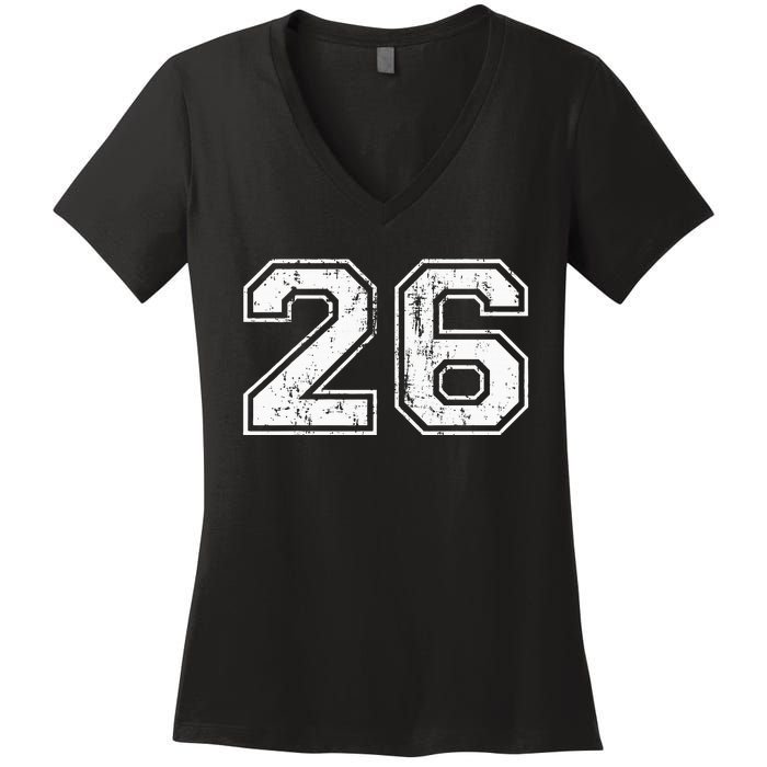 Number 26 Distressed Vintage Twenty Six Sports Team Practice Women's V-Neck T-Shirt