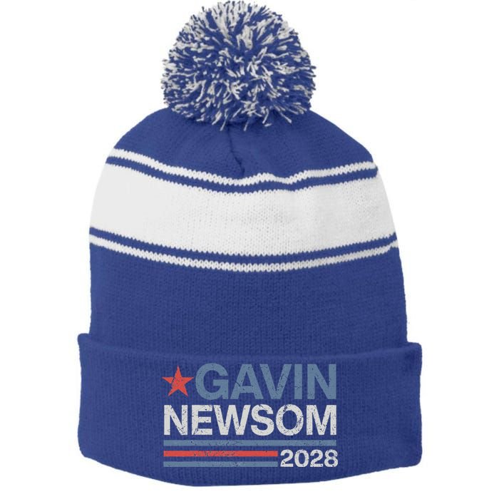 Newsom 2028 Gavin Newsom 2028 President 48 Election Campaign Stripe Pom Pom Beanie