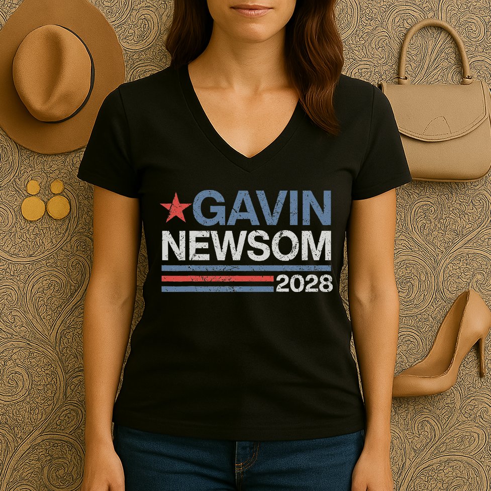 Newsom 2028 Gavin Newsom 2028 President 48 Election Campaign Women's V-Neck T-Shirt
