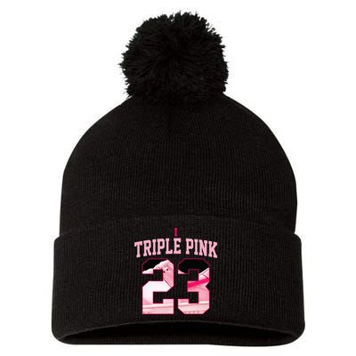 Number 23 Goat Kicks Low Triple Pink Matching Pom Pom 12in Knit Beanie