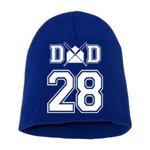 Number 28 Players Biggest Fan For Baseball Or Softball Dad Great Gift Short Acrylic Beanie