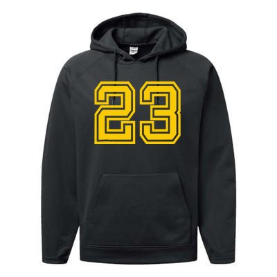 Number 23 Sport Yellow Retro Varsity Number Performance Fleece Hoodie