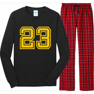 Number 23 Sport Yellow Retro Varsity Number Long Sleeve Pajama Set