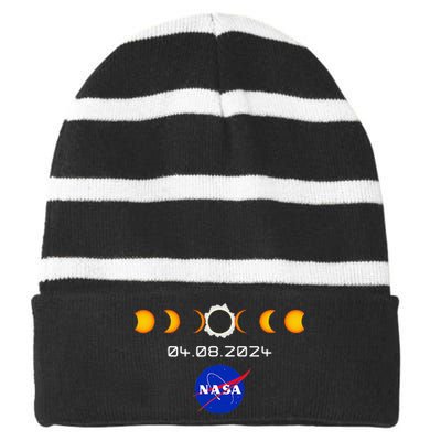 Nas.A 2024 Total Solar Eclipse 2024 Totality 04.08.24 Striped Beanie with Solid Band