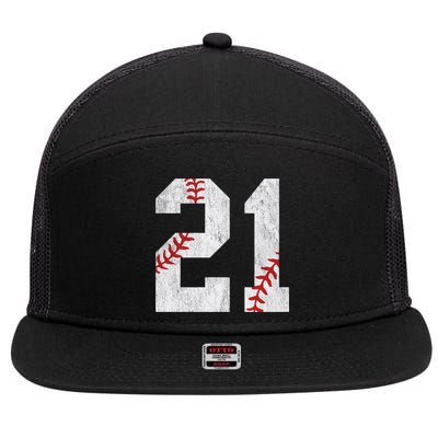 Number #21 Vintage 21st Birthday Baseball Lover 21 Years Old Gift 7 Panel Mesh Trucker Snapback Hat