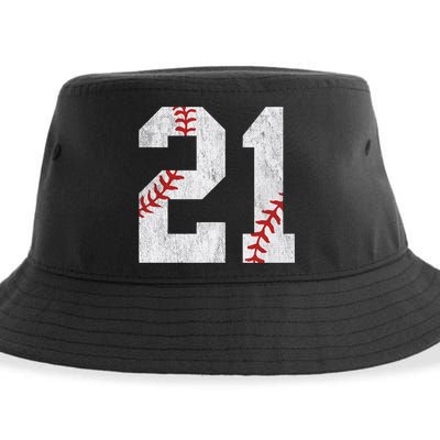 Number #21 Vintage 21st Birthday Baseball Lover 21 Years Old Gift Sustainable Bucket Hat