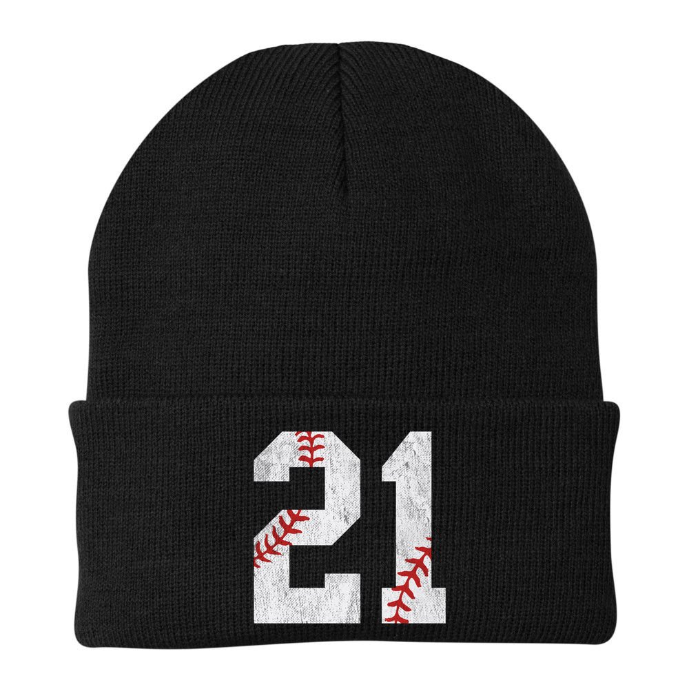 Number #21 Vintage 21st Birthday Baseball Lover 21 Years Old Gift Beanie