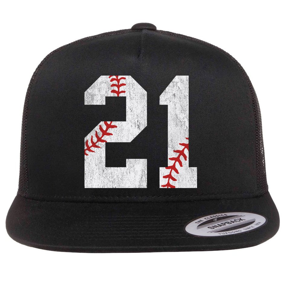 Number #21 Vintage 21st Birthday Baseball Lover 21 Years Old Gift Flat Bill Trucker Hat