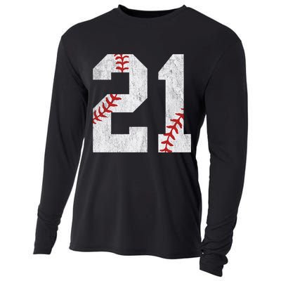 Number #21 Vintage 21st Birthday Baseball Lover 21 Years Old Gift Cooling Performance Long Sleeve Crew