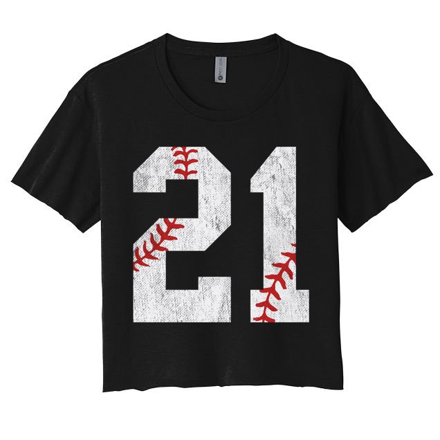 Number #21 Vintage 21st Birthday Baseball Lover 21 Years Old Gift Women's Crop Top Tee