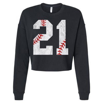 Number #21 Vintage 21st Birthday Baseball Lover 21 Years Old Gift Cropped Pullover Crew