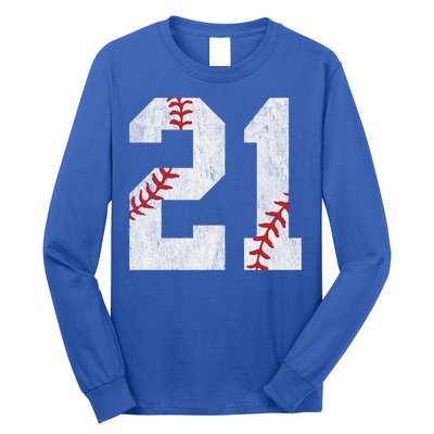 Number #21 Vintage 21st Birthday Baseball Lover 21 Years Old Gift Long Sleeve Shirt