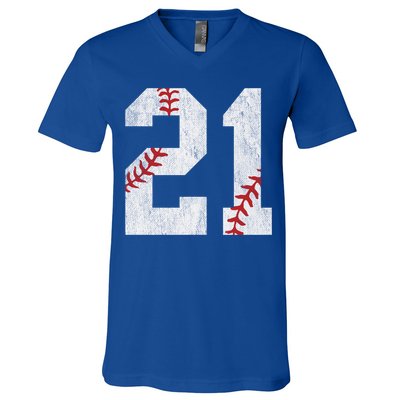 Number #21 Vintage 21st Birthday Baseball Lover 21 Years Old Gift V-Neck T-Shirt