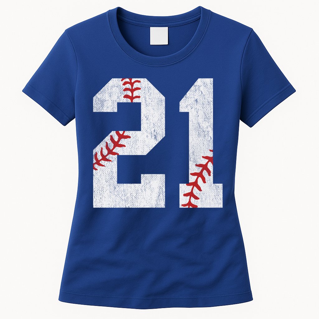 Number #21 Vintage 21st Birthday Baseball Lover 21 Years Old Gift Womens T-Shirt