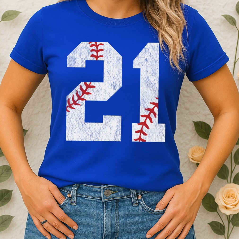 Number #21 Vintage 21st Birthday Baseball Lover 21 Years Old Gift Womens T-Shirt