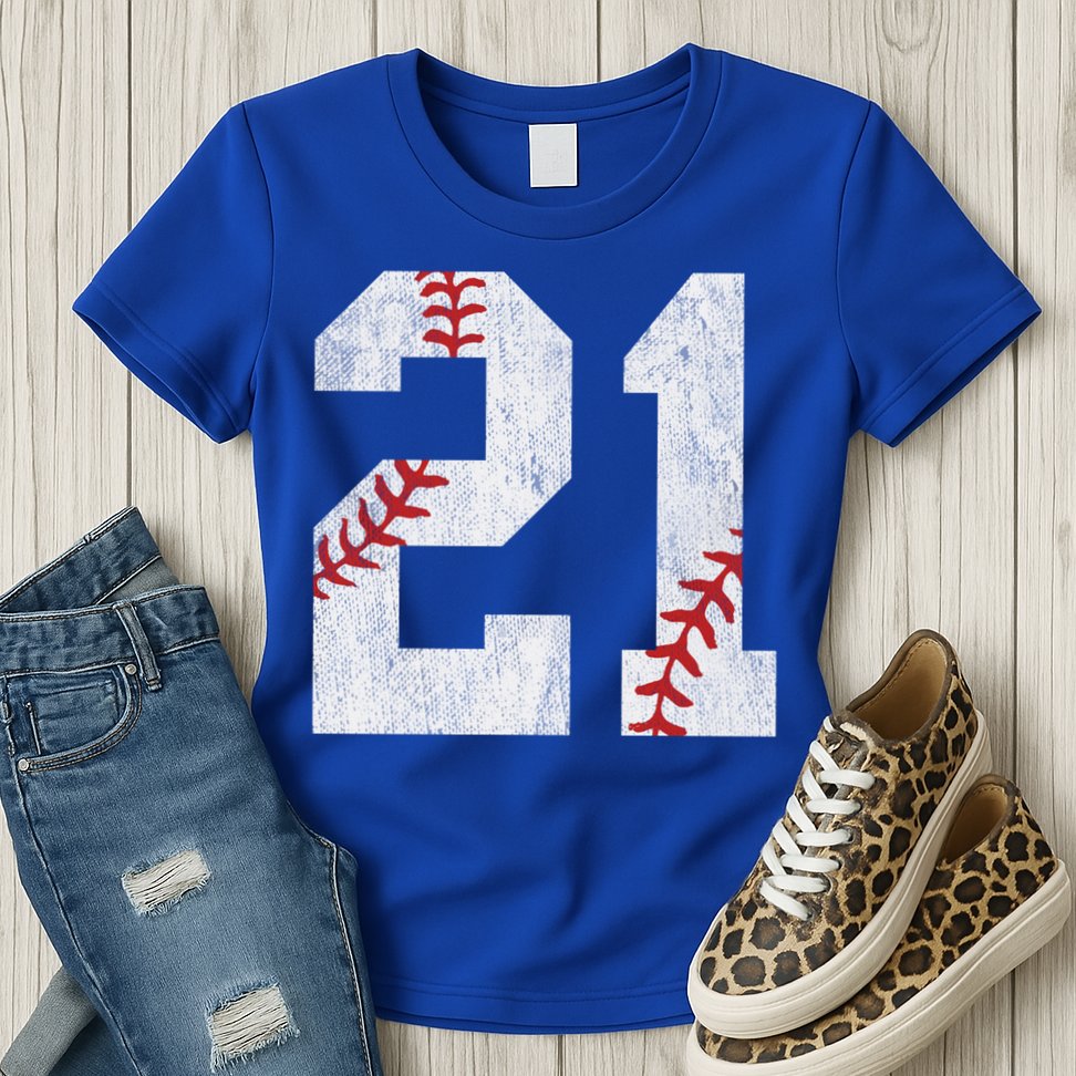 Number #21 Vintage 21st Birthday Baseball Lover 21 Years Old Gift Womens T-Shirt