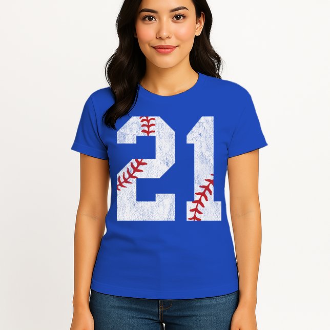 Number #21 Vintage 21st Birthday Baseball Lover 21 Years Old Gift Womens T-Shirt
